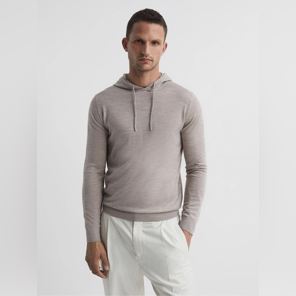 Reiss Holland Merino Wool Hoodie in Wheat